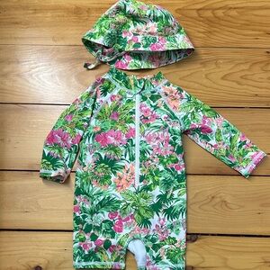 Janie and Jack Floral swimsuit with Hat